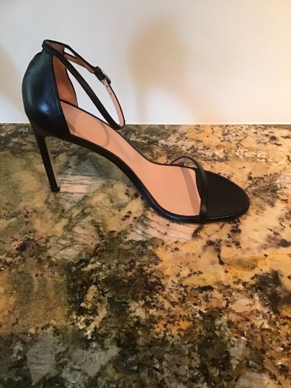 New Stuart Weitzman Black Leather Nudist Ankle Strap 120 Heels - Picture 3 of 6